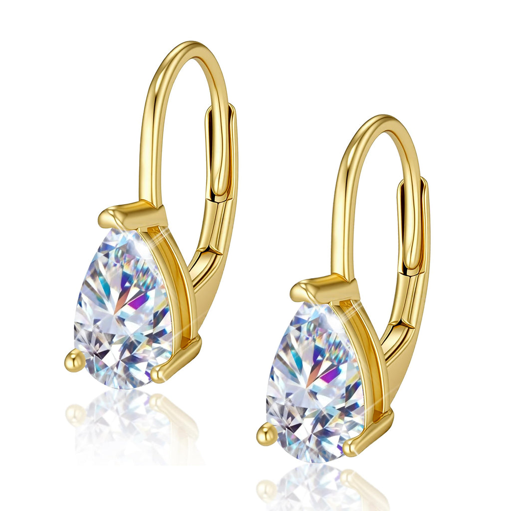 2.0ct Gold Teardrop Moissanite Diamond Earrings for Women with Leverback