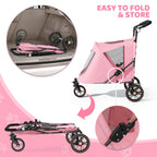 Magshion Pet Stroller for Medium Dogs w/Adjustable Handle, 3-Wheel Dog Cat Wagon w/Dual Entry, Rear Storage, Breathable Mesh, One-Foot Brake, Ideal for Large Pets up to 55 lbs, Pink