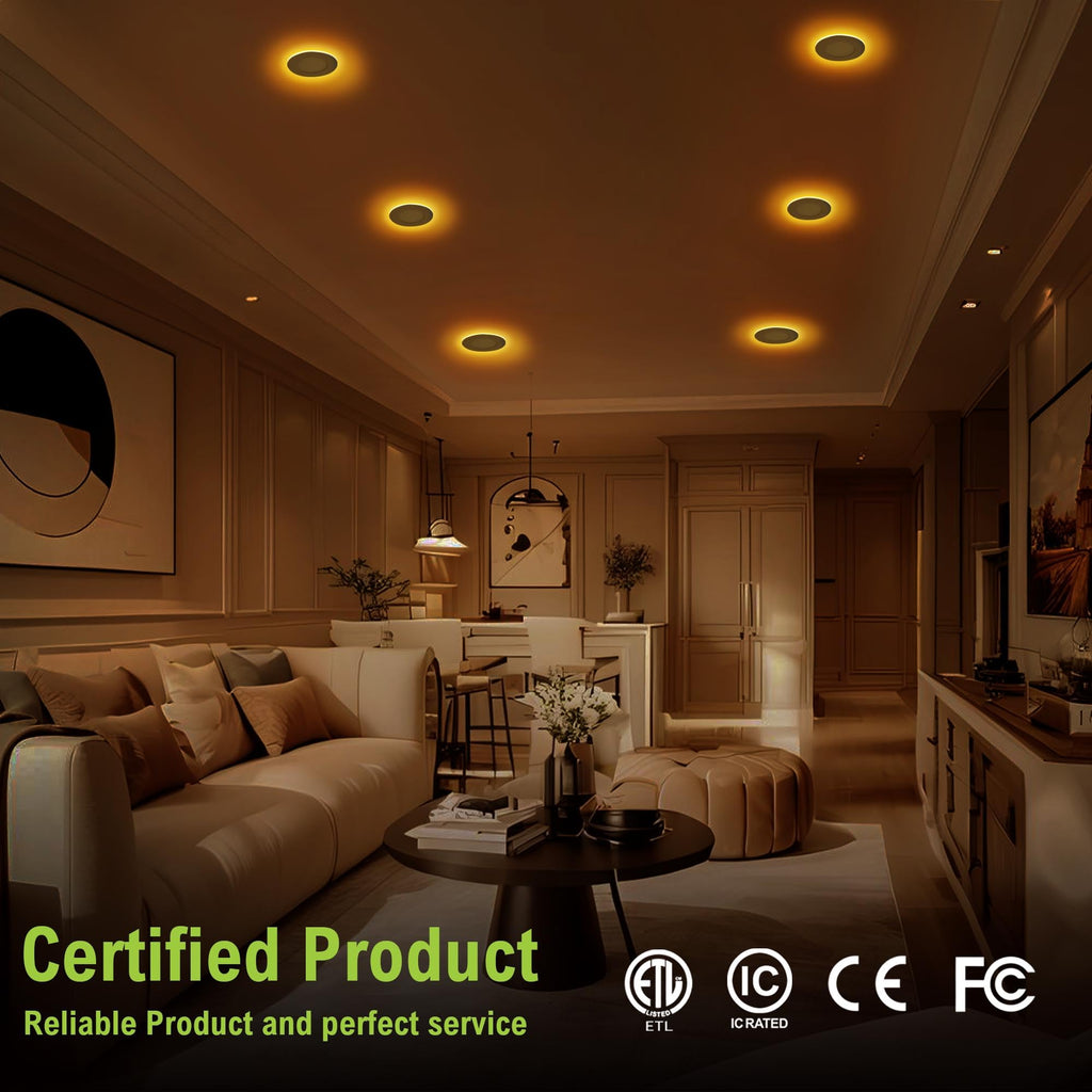 DAMINY 12 Pack 6 Inch 5CCT LED Recessed Light with Night Light,Ultra-Thin,Canless recessed Lighting 6 in,12W=110W,1000LM,Dimmable Wafer Lights,ETL Certificated