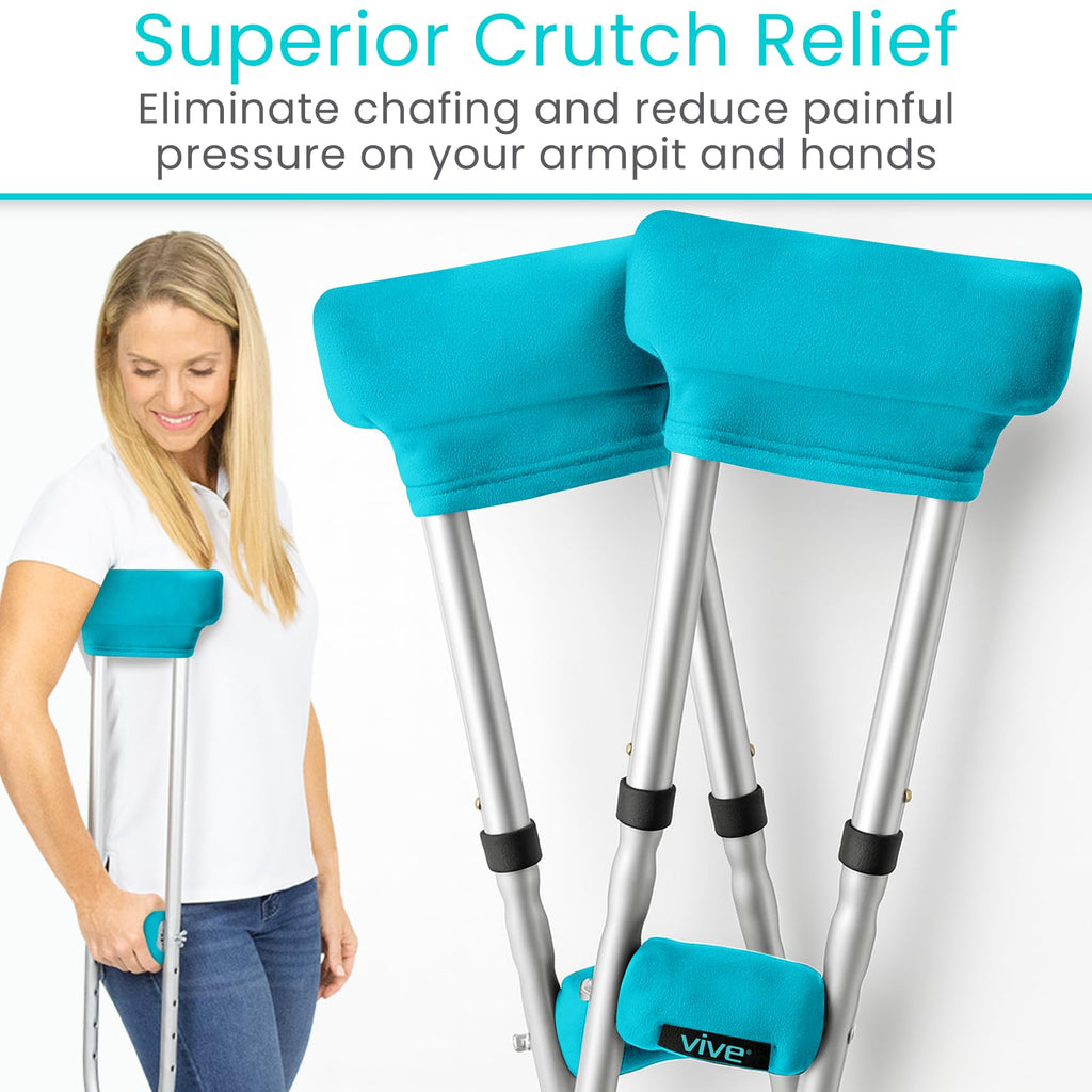 Vive Premium Crutch Pads & Hand Grips - Comfortable, Breathable, Machine Washable Padding - Moisture Wicking & Odor Reducing Pillow Accessory Covers for Adult & Youth Walking Crutches