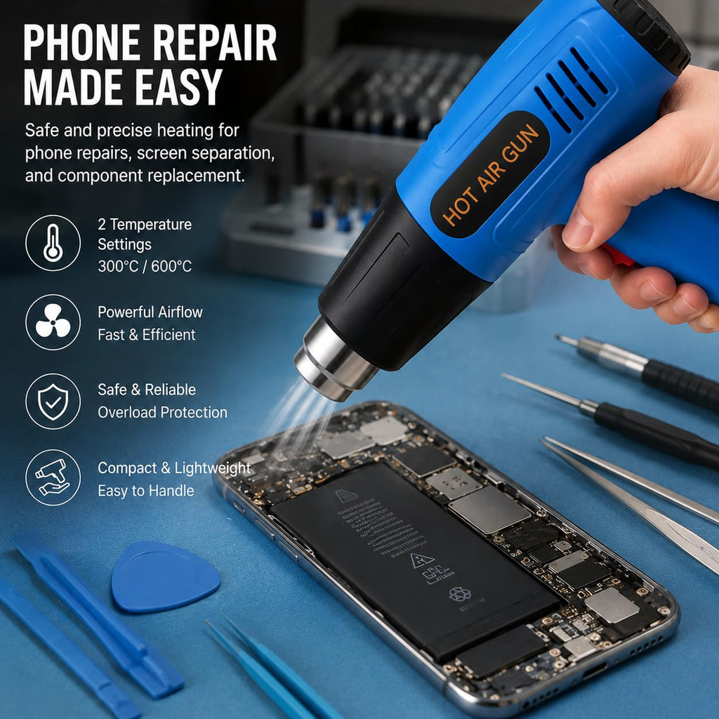 URTOOLS Heat Gun, 900W Hot Air Gun with 2 Temp Settings 572 & 1112°F, Overload Protection, 4 Nozzles, 5FT Cord, Heat Shrink Gun for Crafts, Resin, Vinyl Wrap, Soldering & Phone Repair