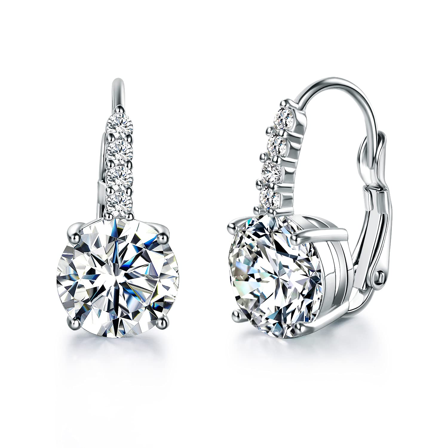 Dwearbeauty Earrings for Women, 18K White Gold Plated Earring Hypoallergenic Round Cut Cubic Zirconia Drop Dangle Earrings wedding Bridal Earring for Women Prong Setting