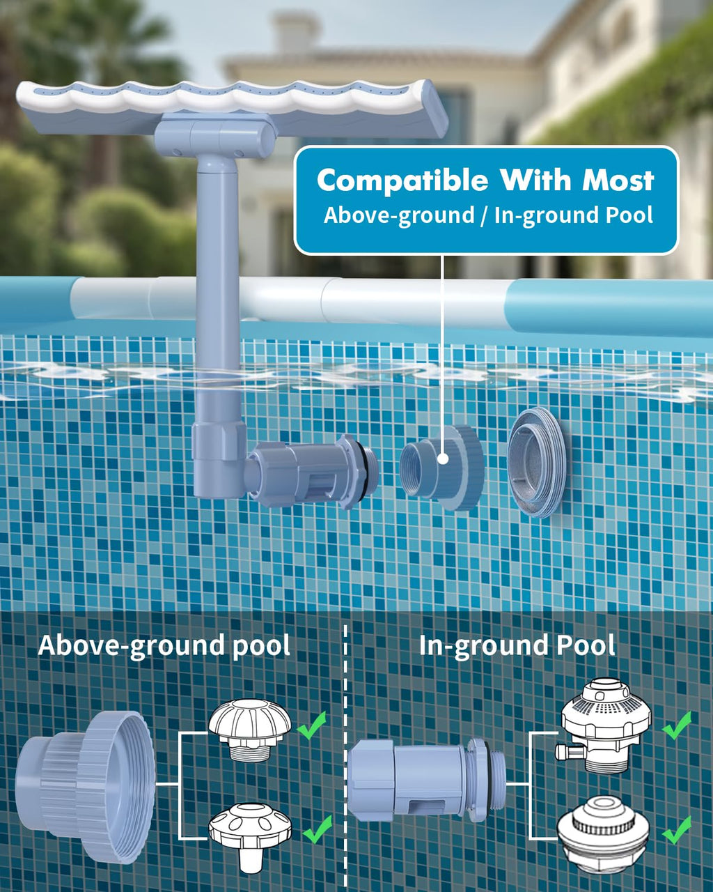 【2026 Upgrade】 Pool Fountain for Above and In-Ground Pools, 360° Adjustable Wide Waterfall Sprinkler with Extension Tube, Swimming Relaxation & Cooling 10-20 Degrees ﻿ ﻿ ﻿ ﻿