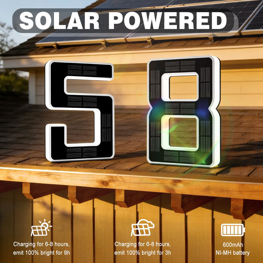 ISUNMEA 6.7 Inch Solar Lighted House Numbers for Outside, Light Up Waterproof LED Address Signs for Houses, Backlit Illuminated Exterior Modern House Numbers Light (3-Black, 6.7IN)