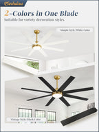 Fanbulous 65 Inch Ceiling Fans with Lights and Remote, Gold Indoor/Outdoor Ceiling Fan with Quiet Reversible DC Motor, 6 Speeds, 3CCT, 8 Blades Large Ceiling Fan for Living Room Bedroom Patio
