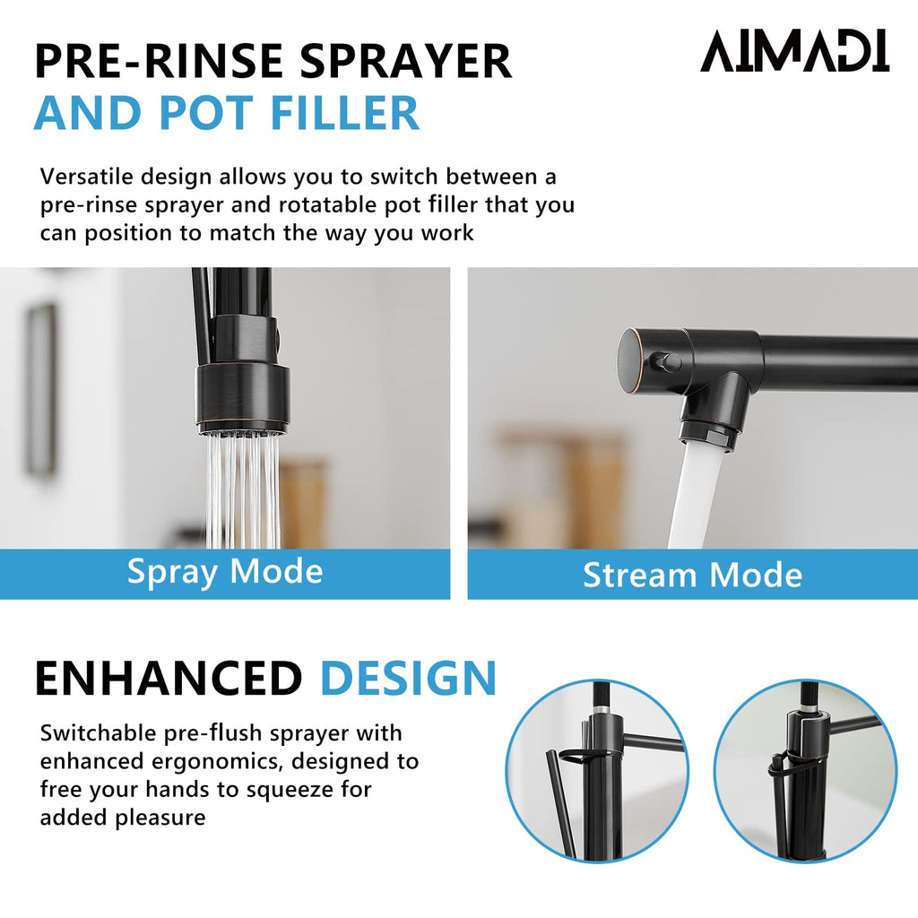 Oil Rubbed Bronze Kitchen Faucet,AIMADI Commercial Style Spring Kitchen Sink Faucet,Modern Single Handle Single Hole Kitchen Faucets with Pull Down Sprayer