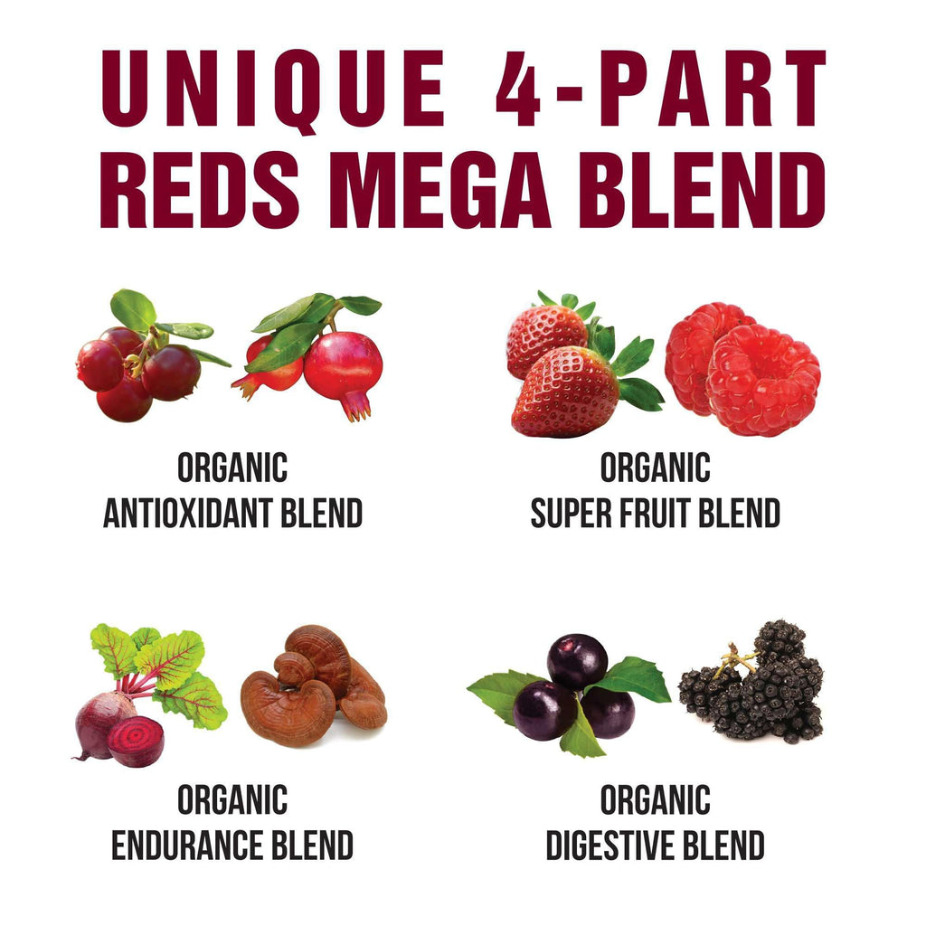 Peak Performance Organic Reds Superfood Powder, Best Tasting Red Juice Super Food w/ 25+ All Natural Ingredients & Polyphenols, Vital for Max Energy and Detox - Raspberry, Elderberry, Beetroot