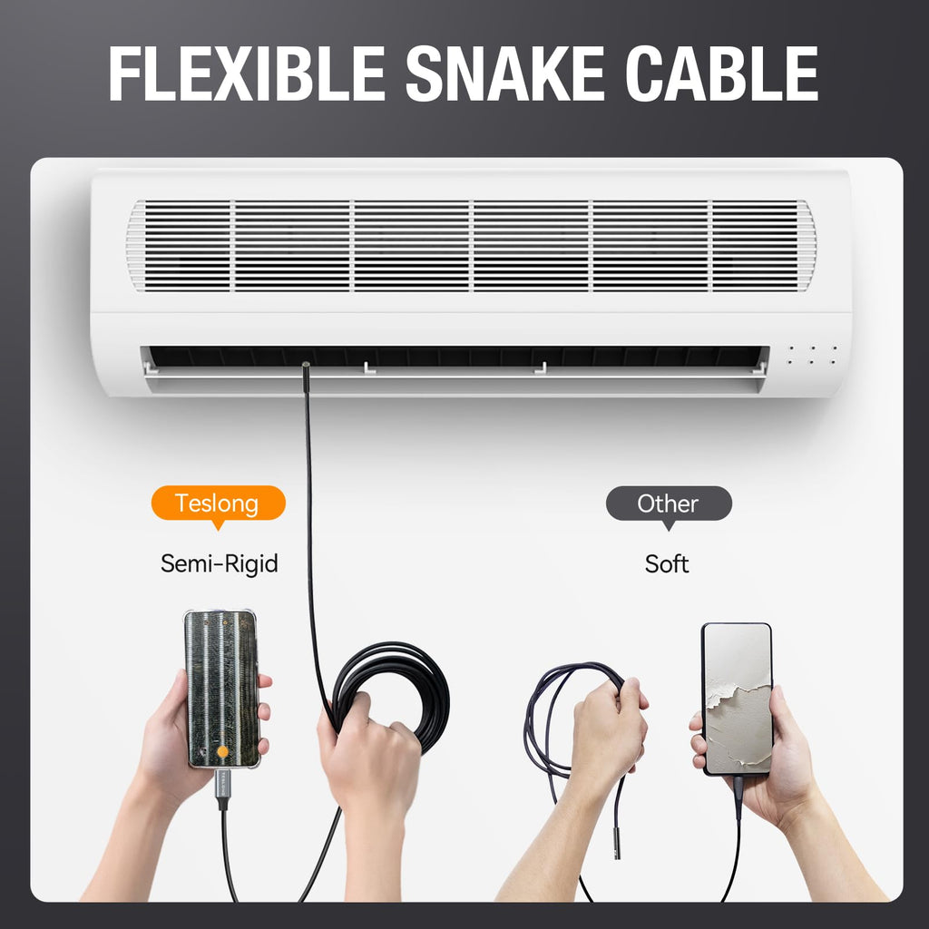 USB C Endoscope Camera with Light, Teslong Type-C Snake Borescope Camera with 8 LED Lights, 10FT Flexible Waterproof Inspection Cam, Fiber Optic Scope Compatible with iPhone 15/16/17, Android Phone