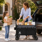 Navatiee 165L Collapsible Folding Wagon, Large Foldable Wagon with Silent All-Terrain Wheels, 330Lbs Heavy Duty Utility Grocery Cart for Camping Shopping Outdoor, Black