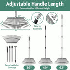 Jesosia Garden Rake for Leaves with Leaf Bag & Gloves - 65 Inch Adjustable 25 Tines Metal Rake Set with 72 Gallon Reusable Yard Waste Bags for Gardening Lawns Outdoor Camping Shrub Grass Bush