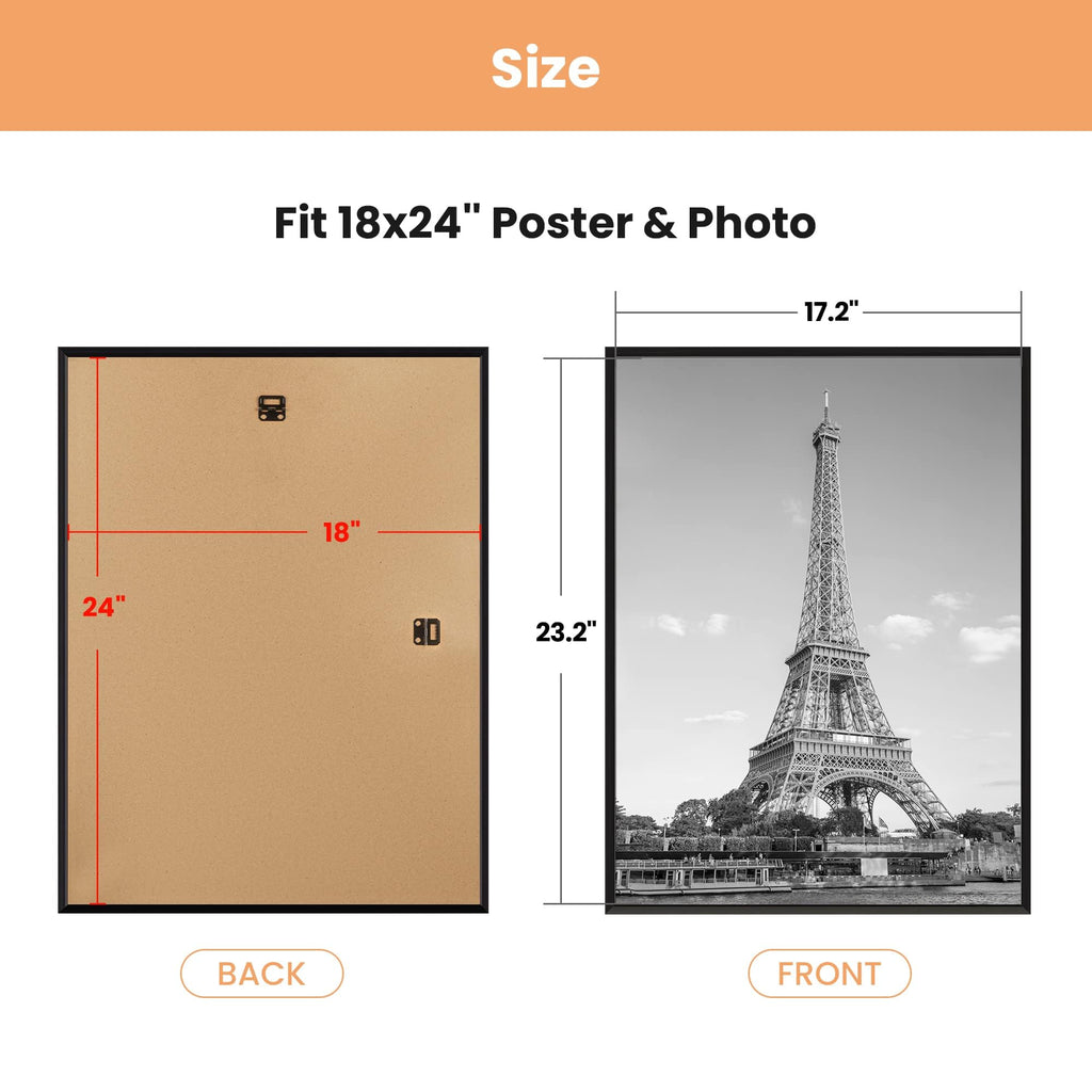 upsimples 18x24 Poster Frame, Easy Slide-In Assembly, Black, 3 Pack