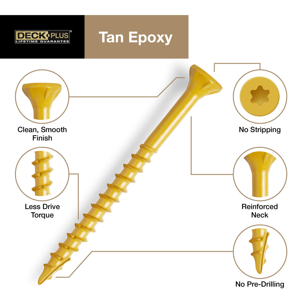 Deck Plus Deck Screws, #10 x 2-1/2in, 625 Pack, Tan