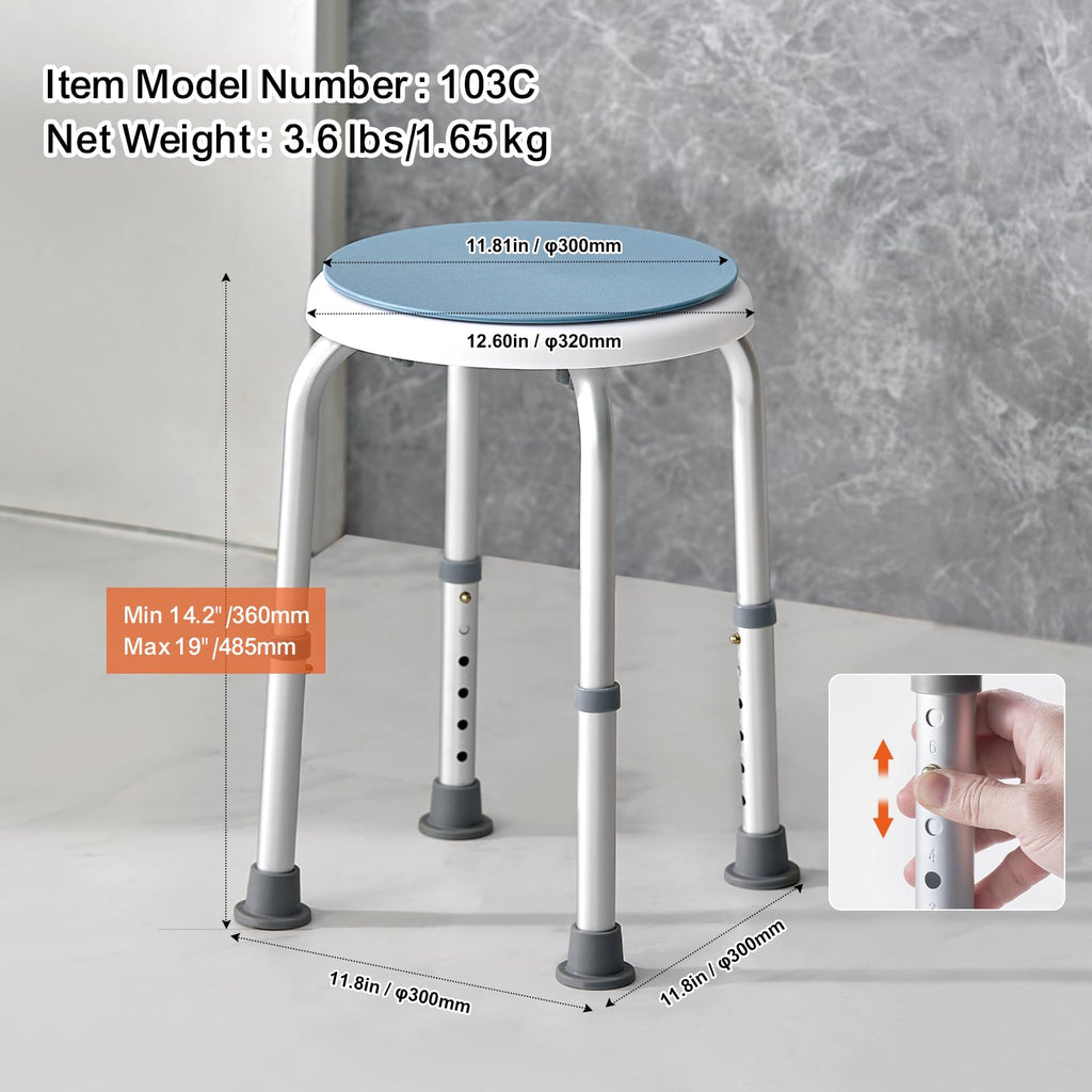 VEVOR Shower Chair for Inside Shower, FSA or HSA Eligible, 360 Degree Swivel Shower Stool, Non-Slip Bench Bathtub Seat Stool for Elderly Disabled Adults Handicap, 300 lbs Capacity
