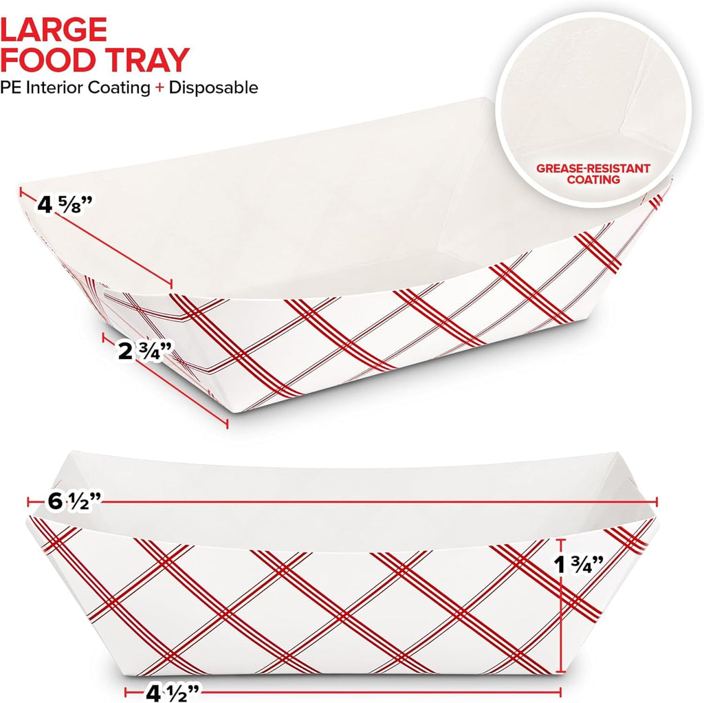 Stock Your Home Paper Food Boats (1000 Pack), 2 lb Disposable Red and White Checkered Trays, Eco Friendly Boats for Concession Food and Condiments