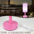 LALISU Small Table Lamp Nightstand Lamp Linen Lampshade Bedroom Wood Base Small Bedside Lamp for Night Stands, Desk Lamps for Reading Living Room, Office (LED Bulb Included) (Pink)