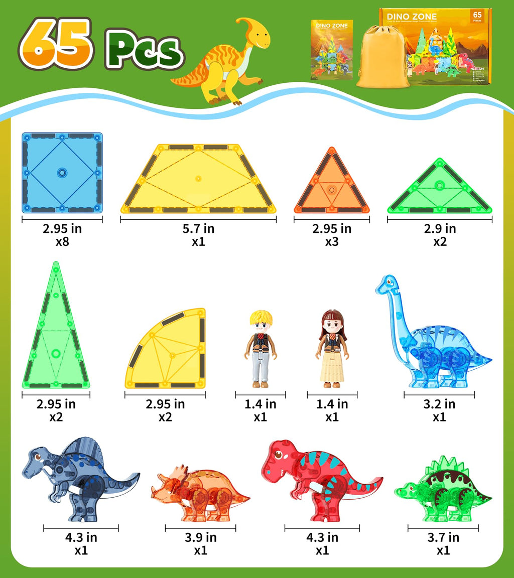 Asago Magnetic Tiles Dinosaurs Magnet Building Blocks Toys for Kids Ages 3-5 4-8 8-12 Creative Animals Educational Stack Tile Construction for Boys Girls Toddlers 5-7 Year Old to STEM Learning