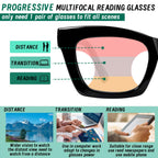 Hubeye Progressive Reading Glasses For Women Oprah Style Blue Light Blocking Computer Multifocus Square Reader （Green+Black+Clear，+1.75）