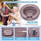 Portable Inflatable Hair Washing Basin for Bedridden - Wash Hair in Bed with Inflatable Shampoo Bowl.For Elderly,Disabled,Injured,Ideal Inflatable Sink for Locs Detox (Brown, 18in Inner)