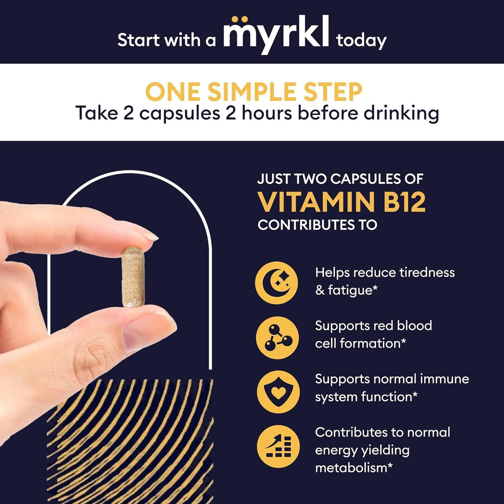 Myrkl Unique Pre-Drinking Supplement for Liver Health Support, Helps Morning Energy with High-Performing Probiotic, L Cysteine & Vitamin B12, Social Evening, Party & Vacation Essentials, 30 Capsules