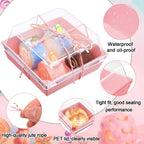 Jetec 50 Pack Charcuterie Boxes with Clear Lids and Rope 4 Inches Cake Disposable Square Dessert Food Box Containers with Lids for Bakery Macaron Cookies Strawberries Fruits Display (Pink)