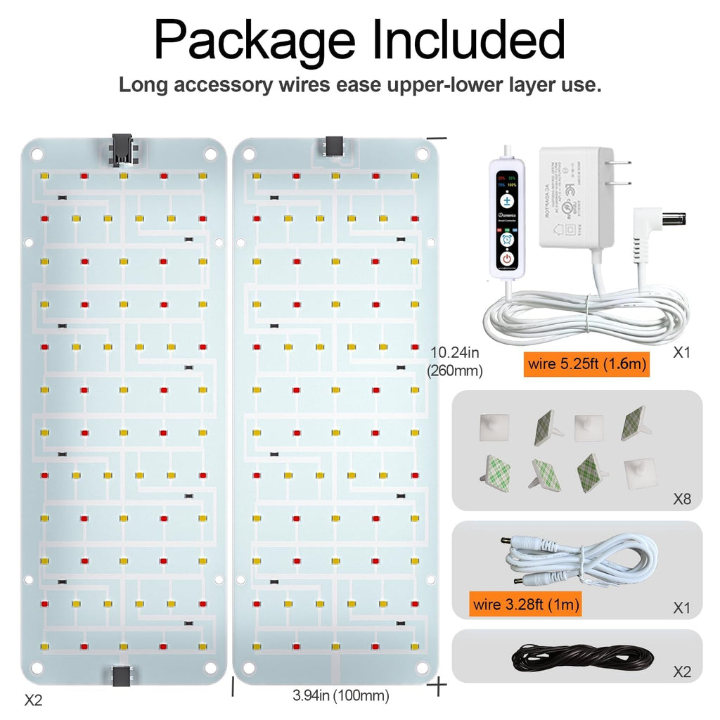 DOMMIA 20W Ultra-Thin Panel Grow Lights for Indoor Plants, 132 LEDs High PPFD Full Spectrum, 6/12/16H Timer and Auto on/Off, Suitable All for Indoor Growing, Warm White