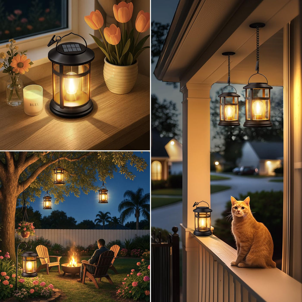 NFEVER Solar Lanterns Outdoor Waterproof: 4 Pack Hanging Solar Lights for Outside Patio Porch Garden Tabletop Decor - Bright LED Warm White Solar Powered Lighting - Unique Gardening Lovers Mom Gifts