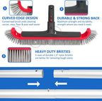 Swimming Pool Brush with Pole - 17.5" Wall Brush with 10FT Adjustable Aluminum Pole, Nylon Bristles, Curved Ends, EZ Clip Handle, Pool Brush for Cleaning Walls, Tiles & Floors