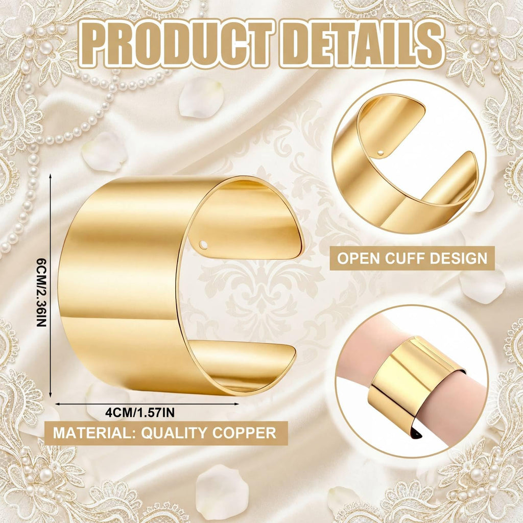 Liliaafar Gold 10 Pcs Corsage Wristlet Bracelet Bands for Women Cuff Bangle Bracelet Wrist Corsage DIY Wedding Wristband Wide Open Adjustable Accessory for Wedding Bridal Party Prom (Cuff)