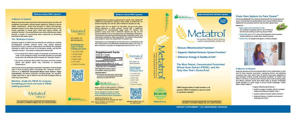 American BioSciences Metatrol 2-Box Bundle, Mitochondrial Rescue & Daily Immune System Support Fermented Wheat Germ Extract - Super Concentrate, 60 Capsules per Box, 41mg of FWGE-SC per Serving