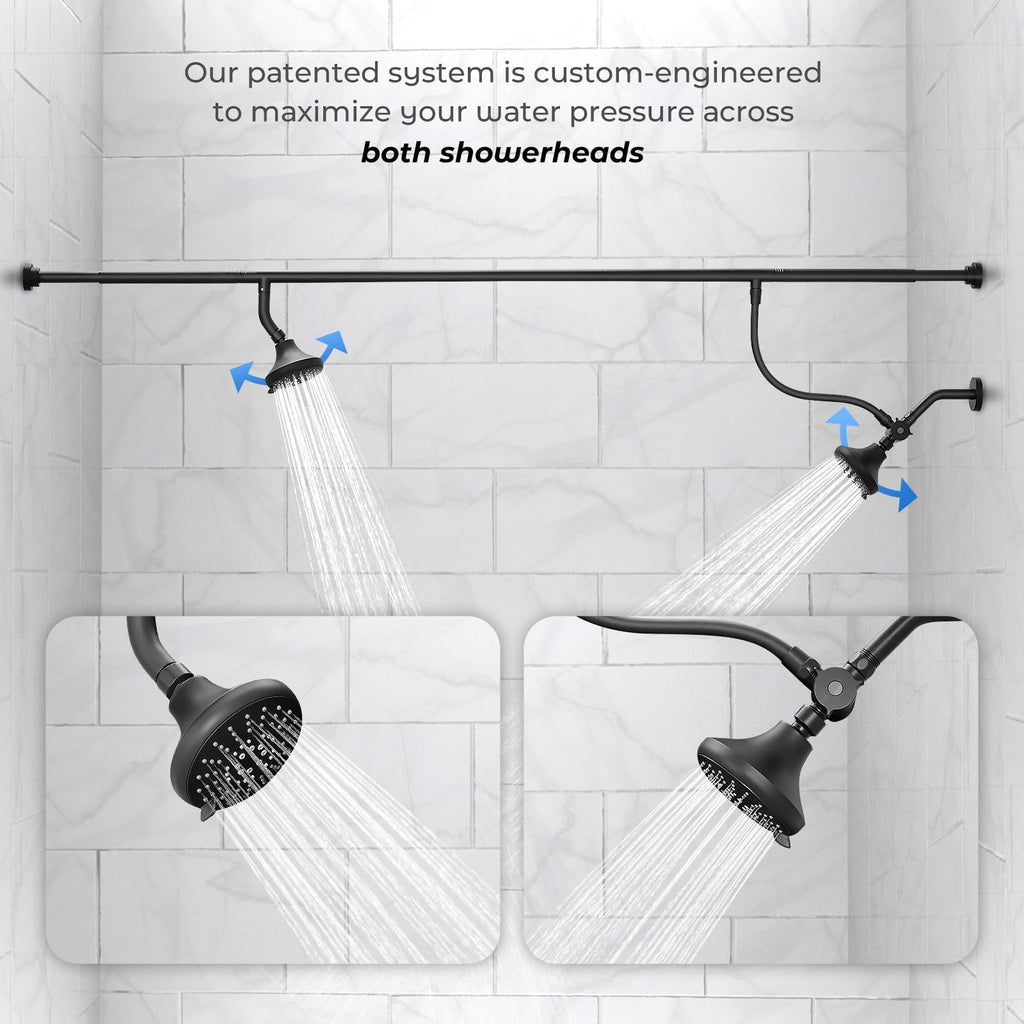 MUTVKA Dual Shower Head for Couples - High Pressure Adjustable Two Showerhead System with 4 Spray Modes, Easy Installation & Anti-Leak Design, Perfect for Two-Person Bathrooms (Black)