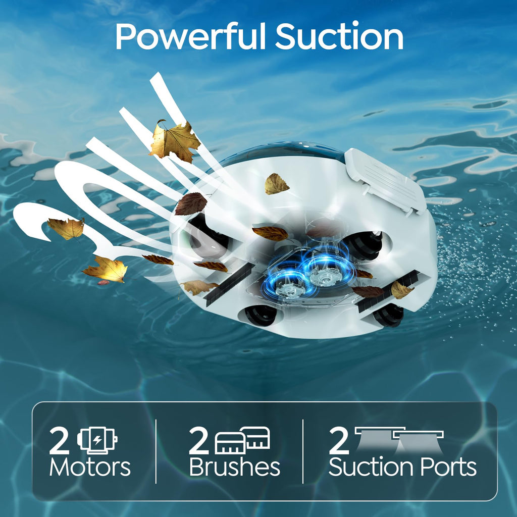 S2 Cordless Robotic Pool Cleaner for Above Ground Pools, Cordless Pool Vacuum, Dual-Layer Filtration, 90-Min Cleaning Cycle, Small-Medium Pool Coverage, Self-Parking (Sky Blue)