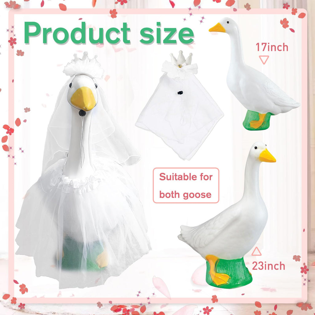 Earssa Porch Goose Outfit for 23" 17" Bride Goose Costume Wedding Dress with Tiara& Tutu Skirt Princess Clothes Statue for Outdoor Garden & Wedding Events