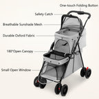 Double Pet Stroller for Medium Small Dogs and Cats with 2 Carriage, Durable Universal Wheels with Brakes Lightweight One Hand Foldale Kittens Puppies Travel Strolling Cart (Gray)