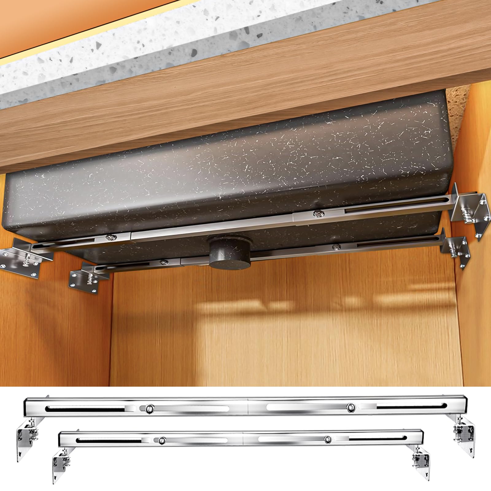 Tuykay Undermount Sink Mounting Support Brackets Kitchen- Adjustable Stainless Steel Sink Installation Parts Kit for Heavy Duty(900 lb Load-Bearing) Undermount Bathroom Sinks(28-39.4 inches,71-100cm)