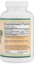 Magnesium Glycinate 400mg | 180 Capsules | Sleep, Muscle, & Heart Support | Vegan, Third Party Tested, Gluten Free, Non-GMO, by Double Wood Supplements