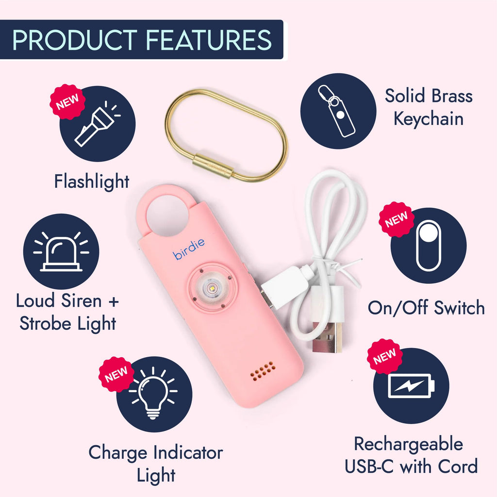 She’s Birdie 3.0 New Version – The Original Personal Safety Alarm for Women by Women–Loud Siren, Flash Light and Rechargeable Battery in a Variety of Colors (Blossom Pink)