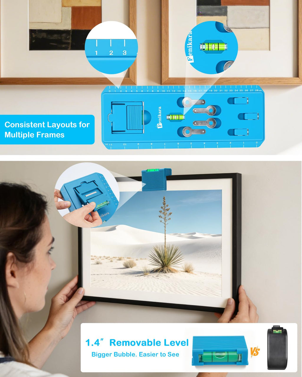 Picture Hanging Kit, Upgraded Picture Hanging Tool with Level, Hang Sawtooth/Wire Hangers, Fast and Precise Positioning Wall Hanging Kit, Wall Hanger for Photo, Art, Painting Frame