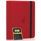 Premium 9 Pocket Card Binder for 540 Cards, Fabmaker PU Cover Trading Card Binder, Sturdy Card Collection Album, Sleek Card Holder Folders for Game Cards & Sports Cards, Red