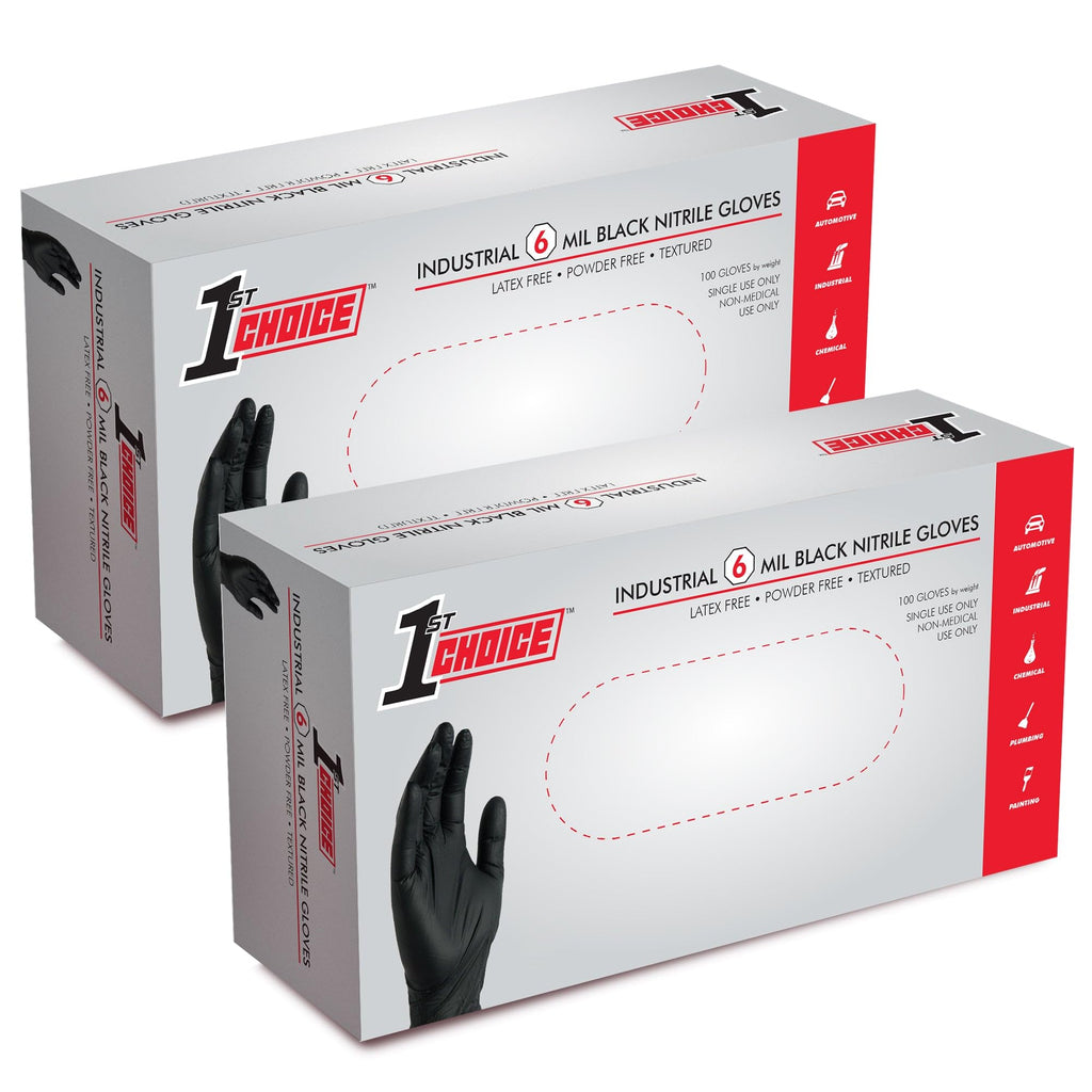 1st Choice Nitrile Gloves, Disposable, Latex-Free, Black, 6 Mil, for Mechanics, Cleaning, Automotive, Large, 2 Cases of 1000