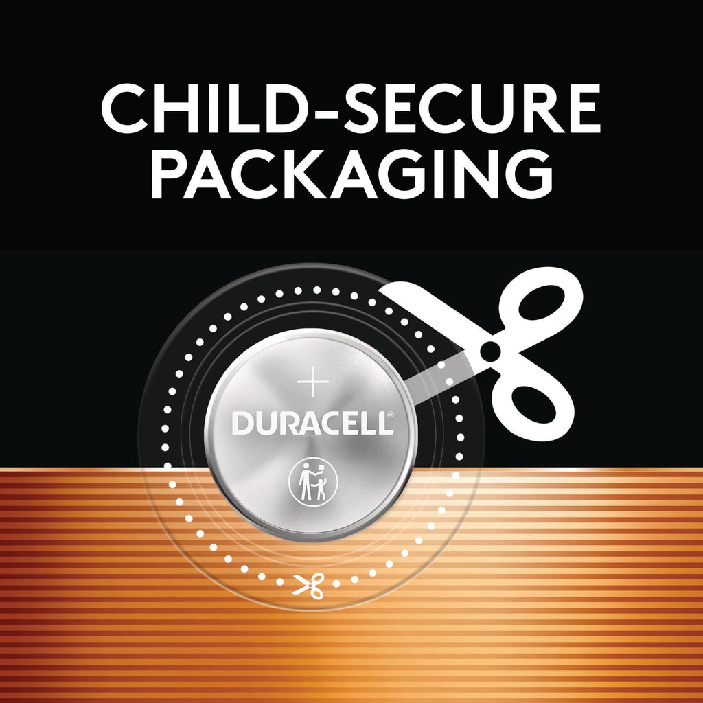 Duracell 2032 Lithium Battery, 4 Count (Pack of 1), Child Safety Features, Compatible with Key Fob, Tea Light Candles and Other Devices, CR2032 Battery