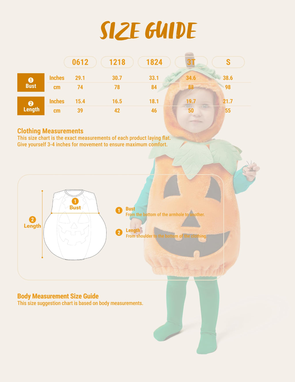Spooktacular Creations Deluxe Pumpkin Costume with Plush Green leaves for Toddler, Kids Halloween Dress Up, Pumpkin Themed Party (3T)