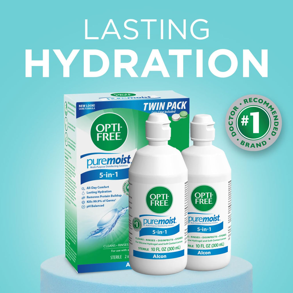 Opti-Free Puremoist Multi-Purpose Contact Lens Solution with Lens Case, 20 Fl Oz (pack of 2- 10oz bottles)