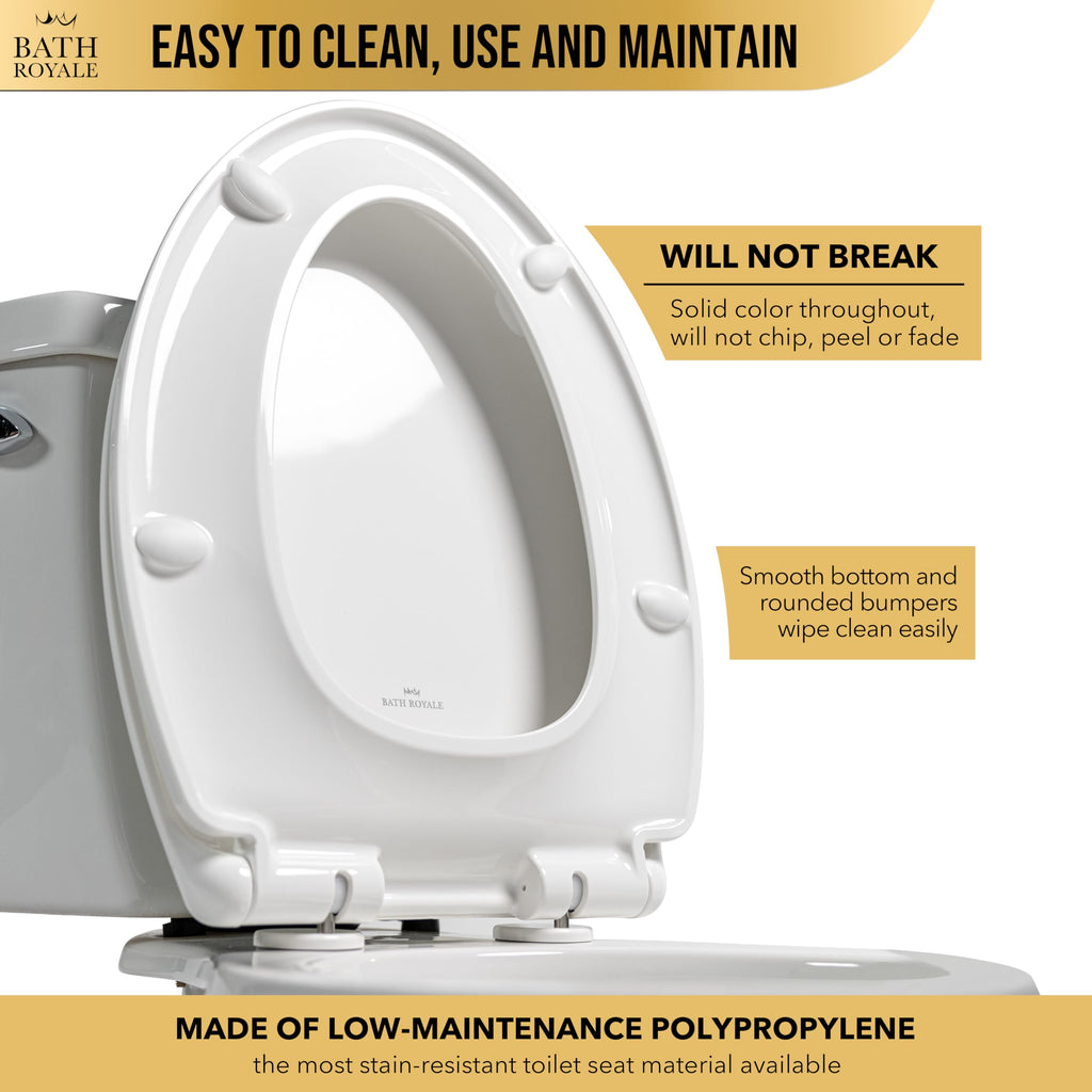 Bath Royale Soft Close Toilet Seat Round with Lid BR500-00 White, Comfortable, Durable, Sturdy, Stain-Resistant and Easy to Clean, Fits All Toilet Brands, Executive Series