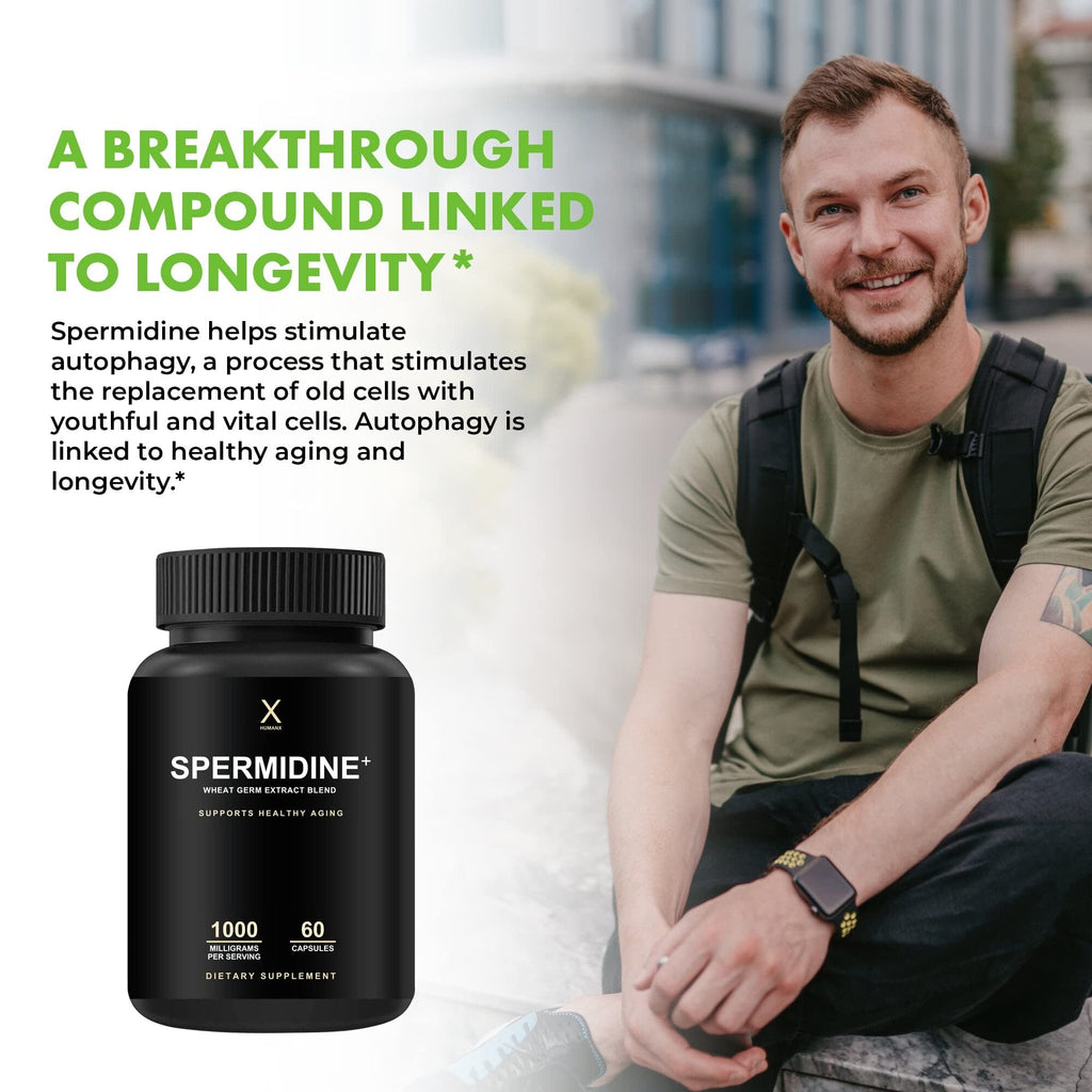 HUMANX Spermidine+ (USA Third Party Tested) - Spermidine-Rich Wheat Germ Extract & Zinc to Activate Cellular Renewal - Non-GMO, Spermidine Capsules - Supports Healthy Aging - Spermidine Supplement