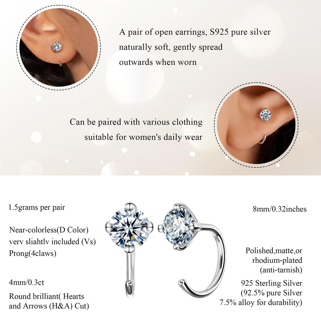 Handi Queen Moissanite Hoop Earrings for Women 925 Sterling Silver Small Huggie, 0.3CT 4mm D Color VVS1 Round Brilliant, Sparkling Minimalist Tiny Cartilage Earring Jewelry
