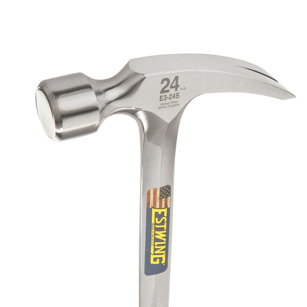 ESTWING Framing Hammer - 24 oz USA Made Long Handle Straight Rip Claw Hammer with Smooth Face & Shock Reduction Grip - E3-24S
