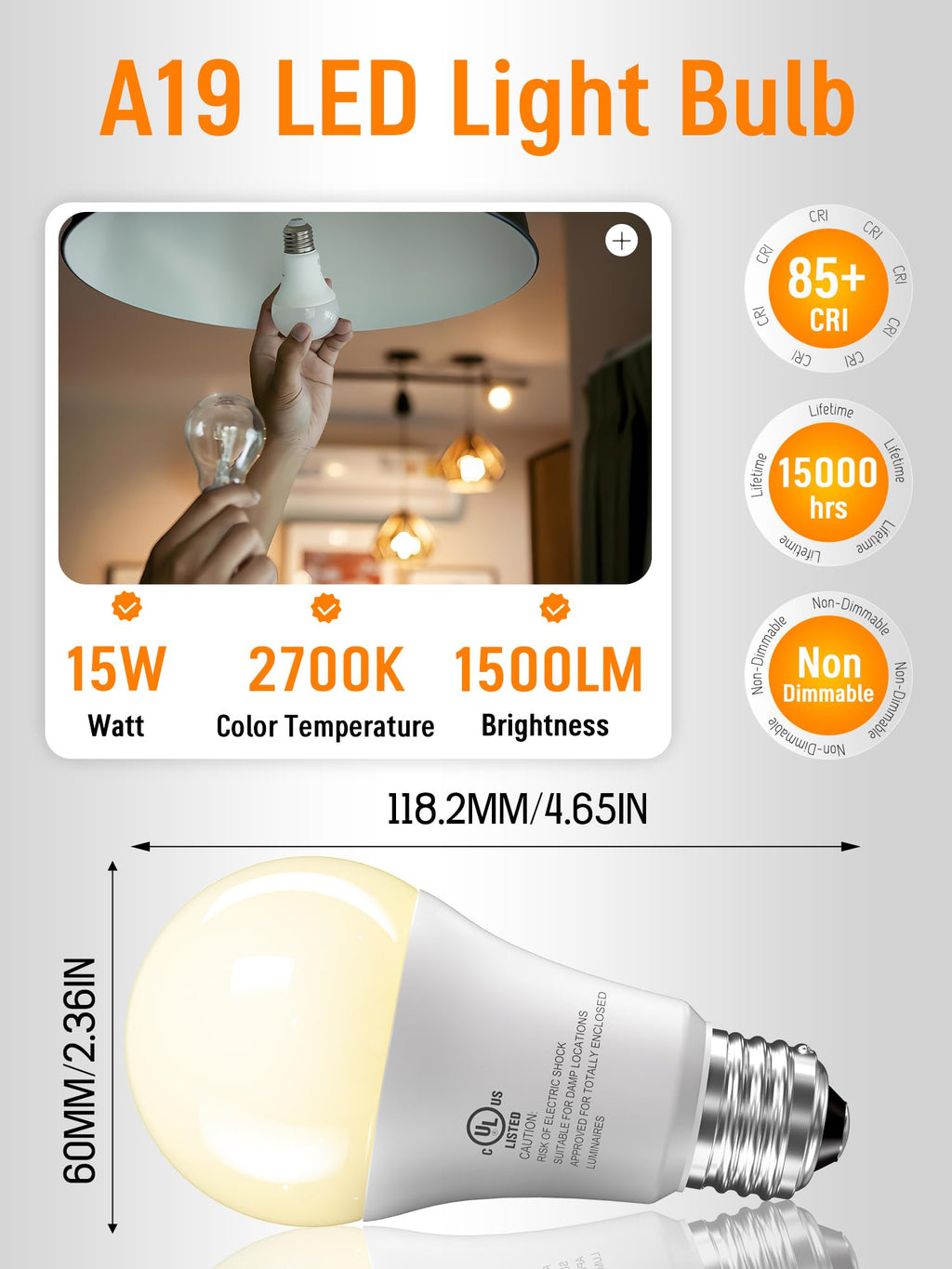 12 Pack LED Light Bulbs 100 Watt Equivalent, A19 Soft Warm White 2700K