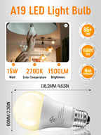 12 Pack LED Light Bulbs 100 Watt Equivalent, A19 Soft Warm White 2700K