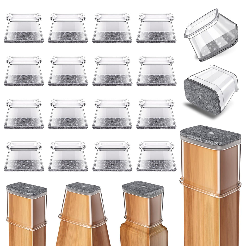 24 Pcs Chair Leg Floor Protectors Rectangle, Silicone Felt Furniture Leg Pads Caps Covers for Hardwood Floors, Fit L:1-1/8" to 1-1/2", W:3/4" to 1"