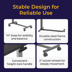 Drive Medical Overbed Table with Wheels - Secure Height Adjustment for Comfort - Non Tilt Surface - Smooth Rolling Design - Home & Hospital Use - Woodgrain Laminate Top - Silver Vein
